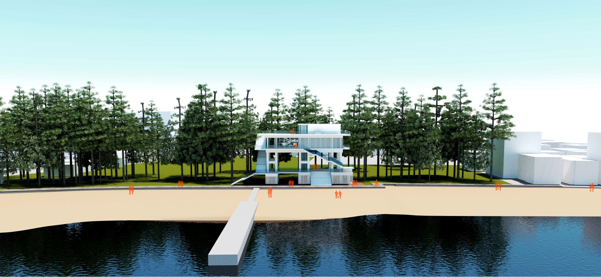 津波避難複合施設が松原と一体となった風景（構想時点）